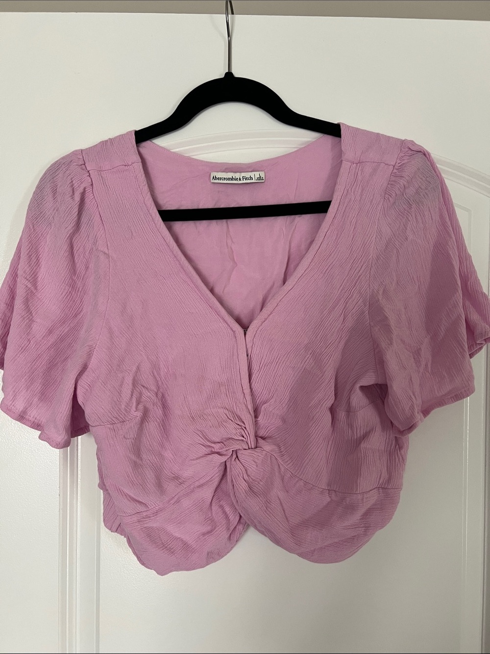Abercrombie & Fitch pink Twist-Front V-Neck Crop Blouse